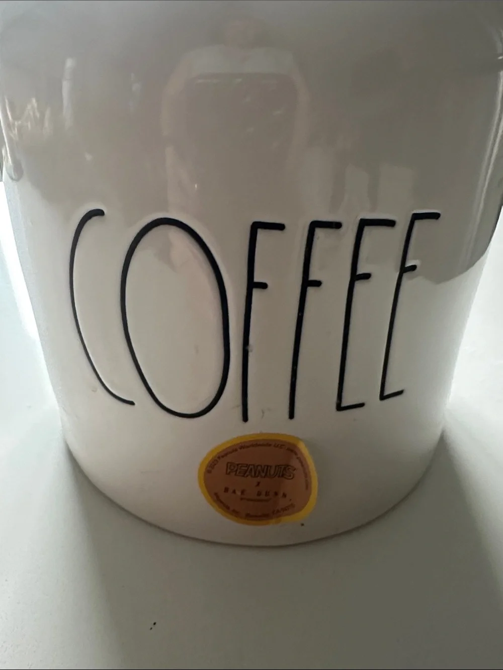 Rae Dunn White Ceramic COFFEE Canister with Snoopy lid.